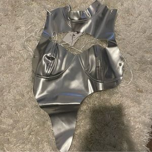Silver PU Leather Top
